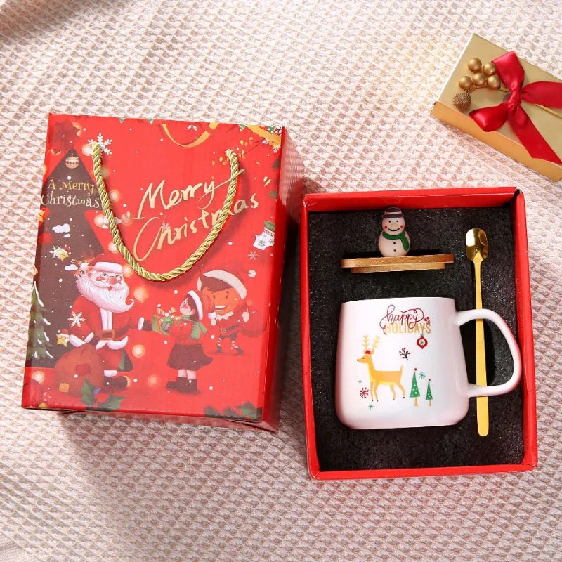 Christmas Mug Coffee Cup Gift Box Ceramic Creative Gift Large Capacity Spoon with Lid ShopOnlyDeal