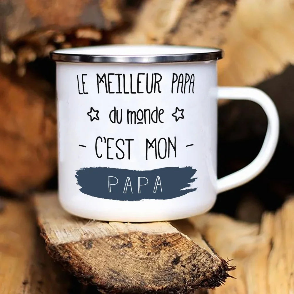 Best Dad In The World French Print Enamel Mug Outdoor Water Cup Drink Milk Coffee Cups Camping Mug Festive Birthday Gift for Dad ShopOnlyDeal