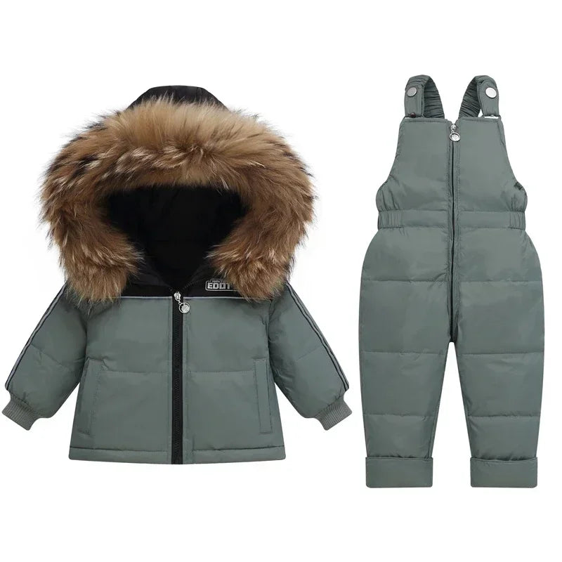 Children Down Jacket Clothing Sets -30 Degrees Winter Girl Duck Down Jacket + Overalls Kids Warm Suit Toddler Boys Coat Jumpsuit ShopOnlyDeal