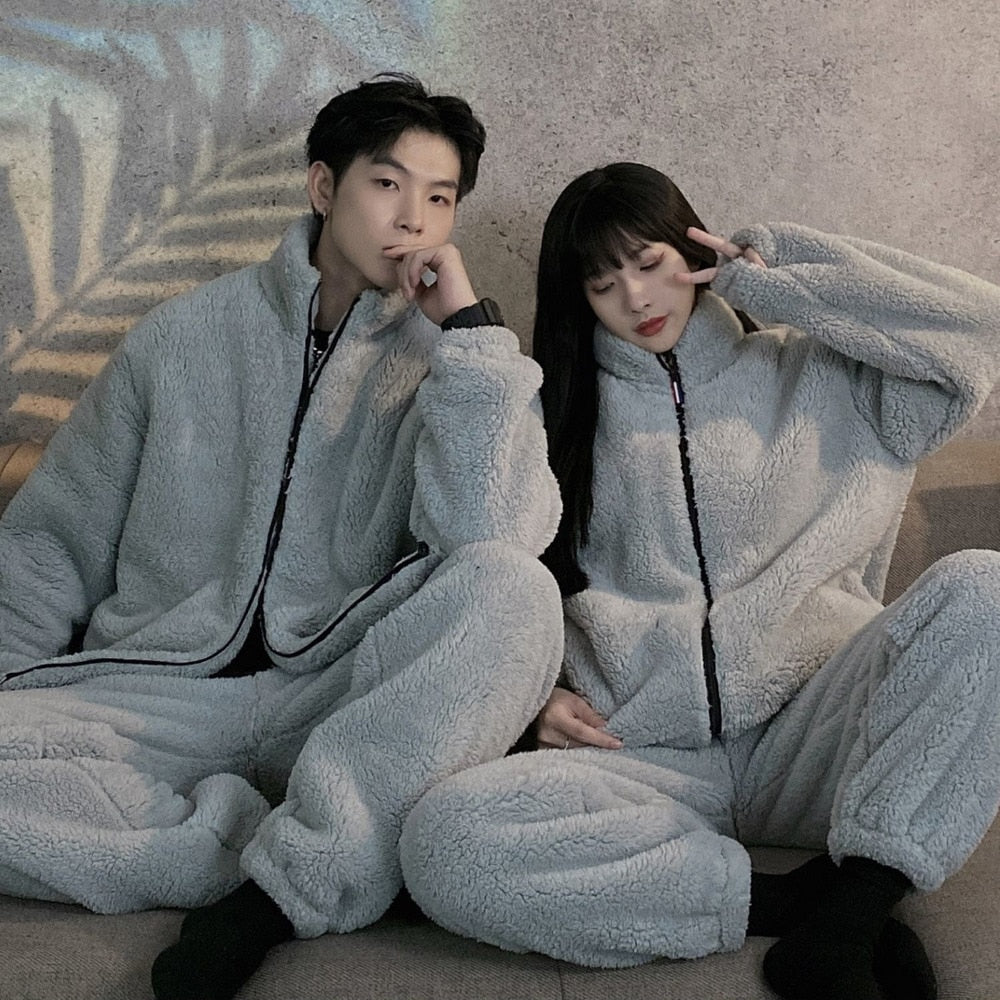 Winter Pajamas Women Coral Fleece Homewear Suit Couple Long Pijama Men Thickened Velvet Warm Soft Comfortable Pajamas Set ShopOnlyDeal