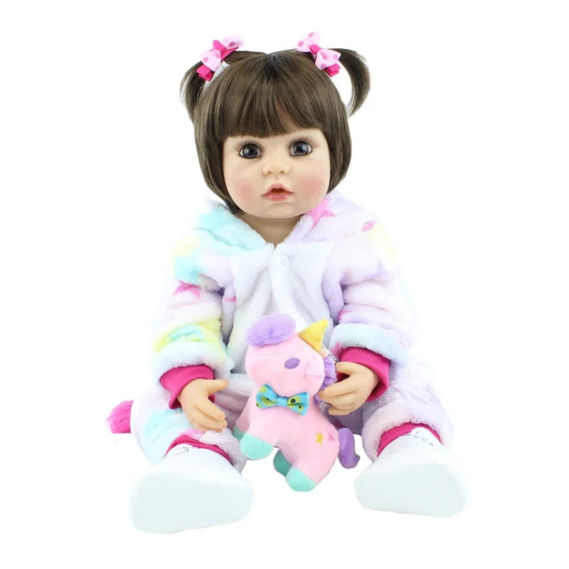 BZDOLL 55cm 22inch Lifelike Reborn Baby Girl Doll Soft Silicone Long Brown Hair Realistic Princess Toddler Bebe Birthday Gift ShopOnlyDeal