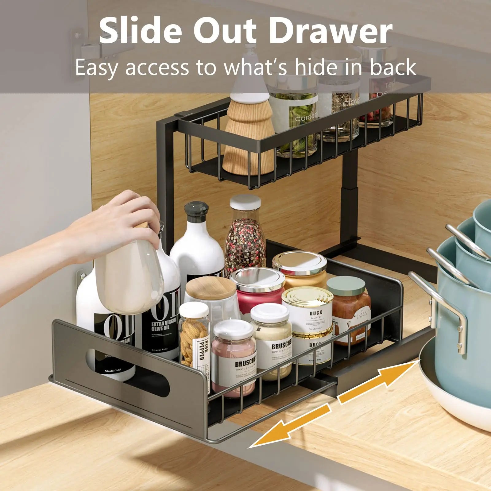 Under Sink Organizers and Storage - 2 Tier Slide Out Kitchen Cabinet Organizer, Sturdy Metal Bathroom Storage Solution ShopOnlyDeal