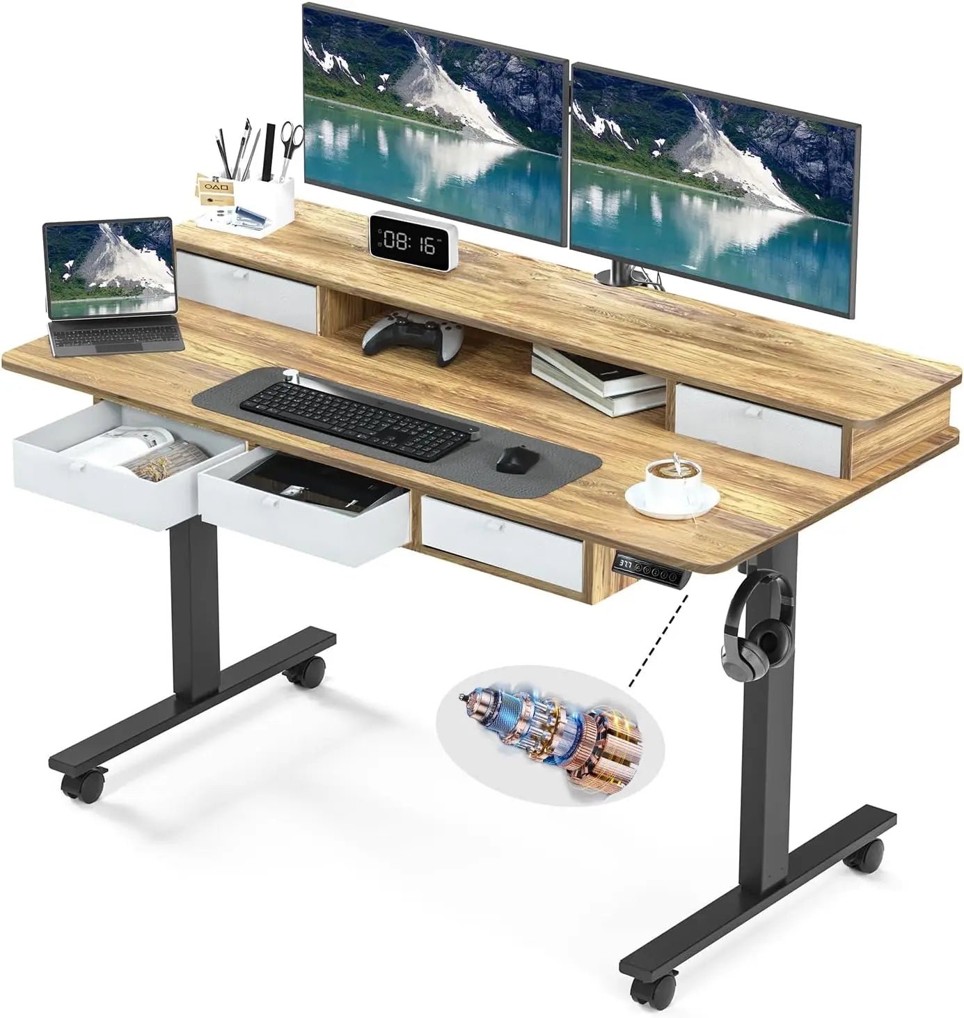 Standing Desk with 5 Drawers, Electric Height Adjustable Desk 55 Inches Stand Up Desk, Ergonomic Desk with Storage Larger ShopOnlyDeal