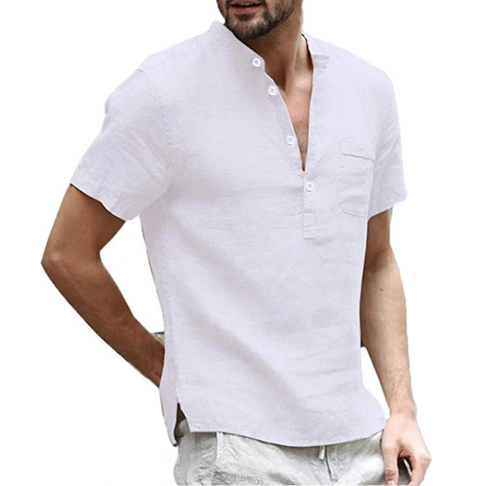 Summer New Men's Short-Sleeved T-shirt Cotton and Linen Led Casual Men's T-shirt Shirt Male  Breathable S-3XL ShopOnlyDeal