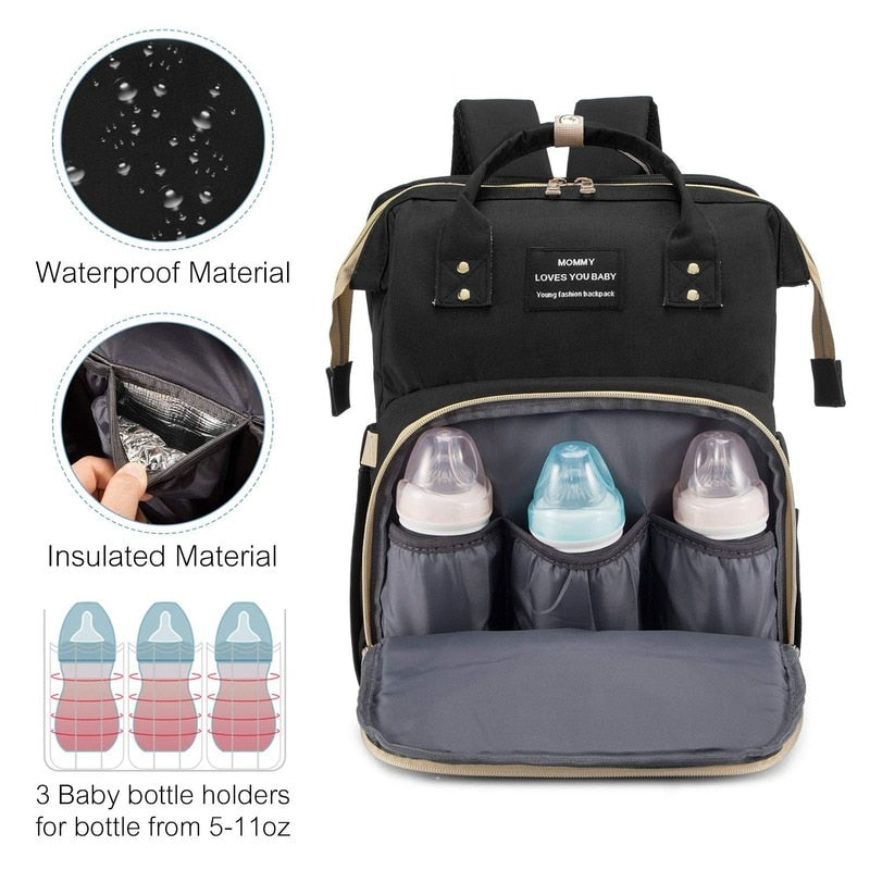 Foldable Baby Crib with Changing Pad Diaper Bag Backpack  USB Interface Babies Bags   Station pañaleras para ShopOnlyDeal