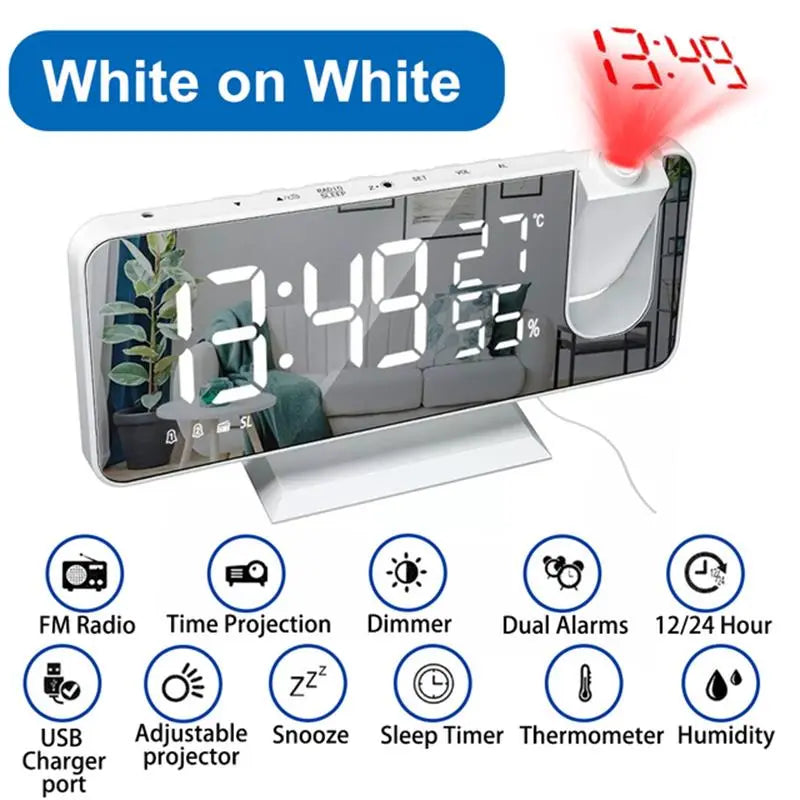 LED Digital Alarm Clock Bedroom Electric Alarm Clock with Projection FM Radio Time Projector Bedroom Bedside Clock ShopOnlyDeal