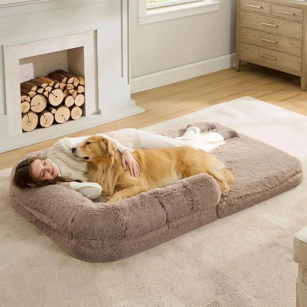 Bedsure Foldable Human Dog Bed for People Adults, 2 in 1 Calming Human Size Giant Dog Bed Fits Pet Families with Egg Foam ShopOnlyDeal