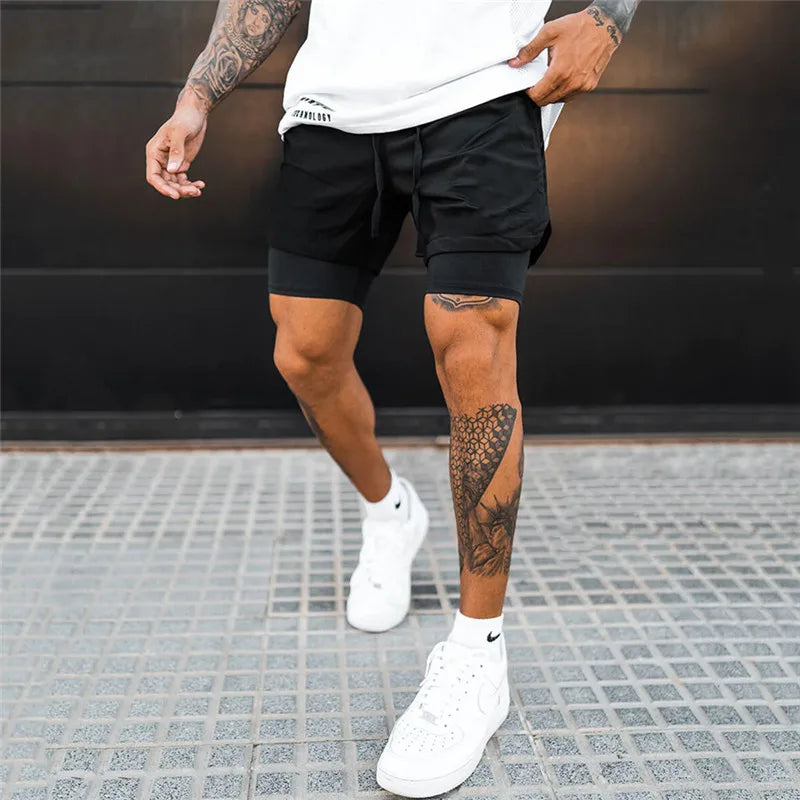 NEW 2 IN 1 Sport Running Casual Breathable Shorts Men Double-deck Jogging Quick Dry GYM Shorts Fitness Workout Men Shorts ShopOnlyDeal