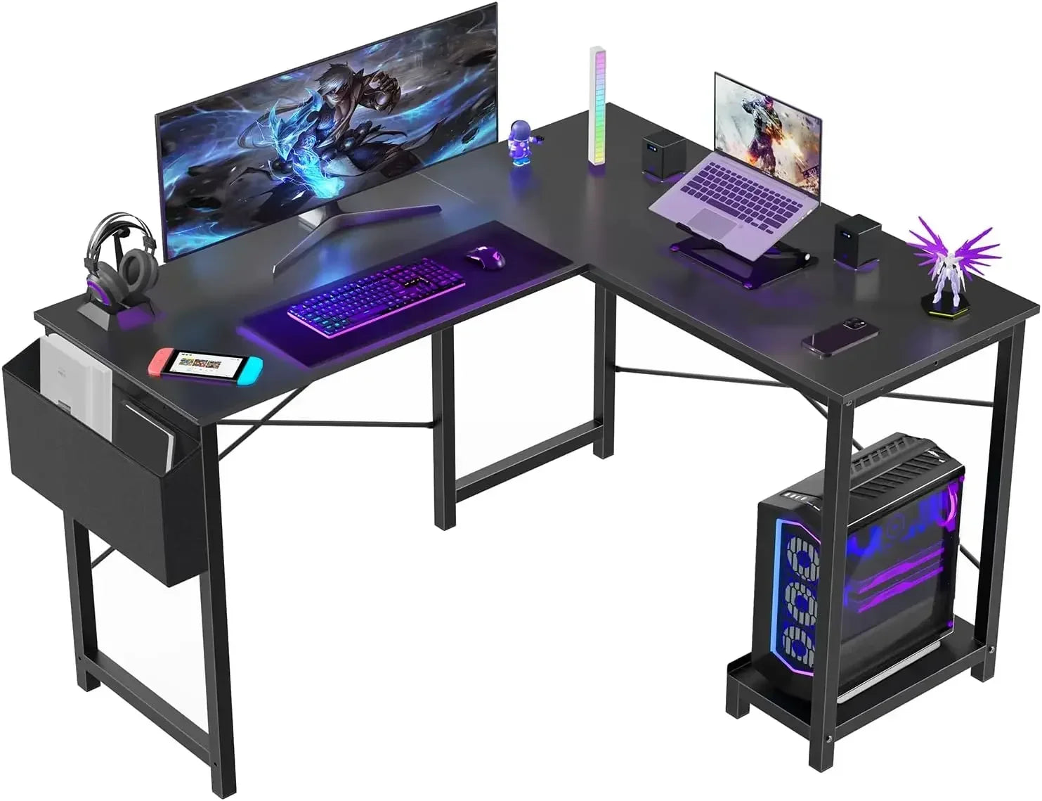 L Shaped Computer Desk - Gaming Table Corner Desk 50 Inch PC Writing Black Desk Study Desks with Wooden Desktop ShopOnlyDeal