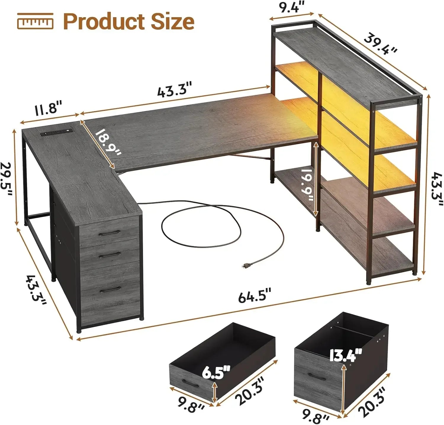 SEDETA Corner Computer Desk, Reversible U Shaped Office Desk with 3 Fabric Drawers and Power Outlet, Corner Gaming Desk ShopOnlyDeal