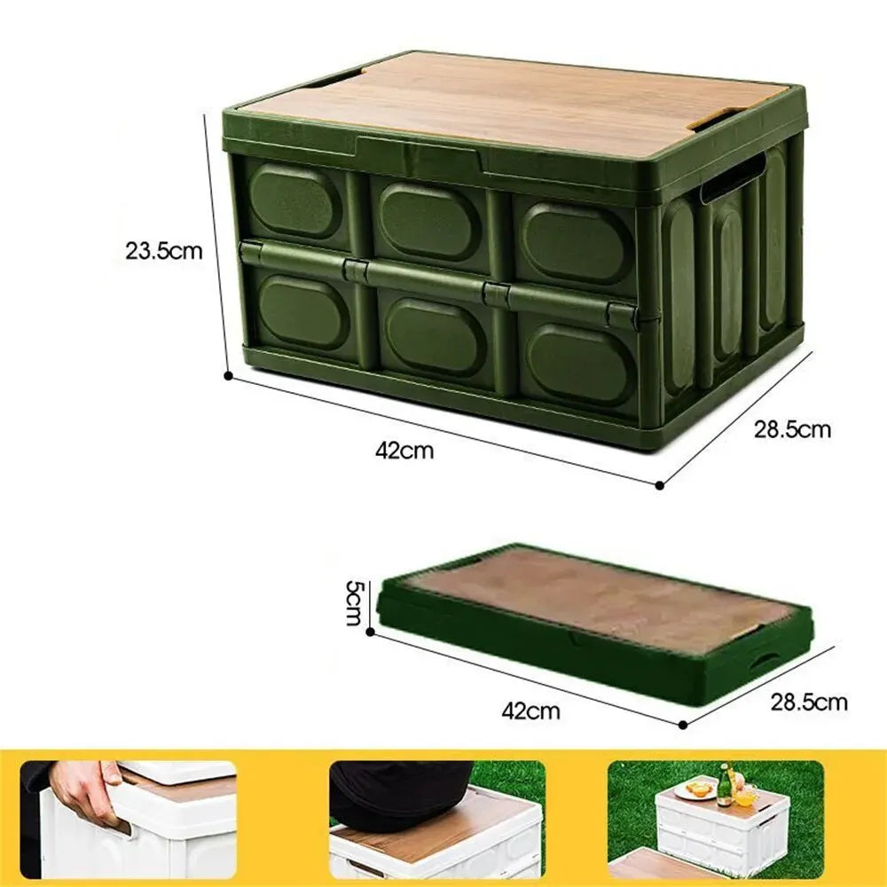 Outdoor Camping Folding Box With Wooden Lid Car Storage Box Food Organizer Container for Household Large Capacity Storage Box ShopOnlyDeal