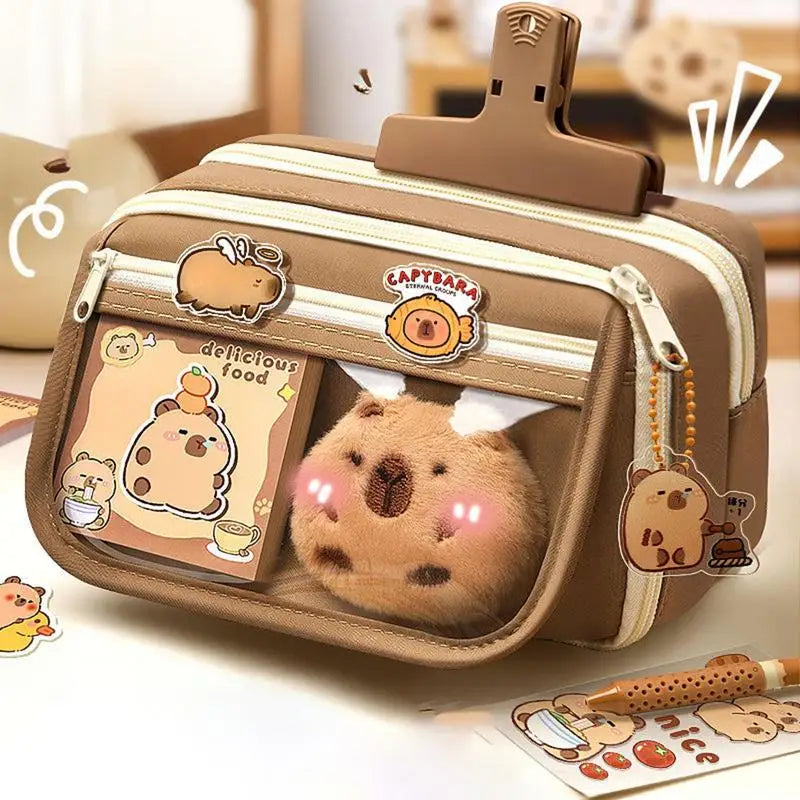 Cartoon Animal Pencil Case, Cute Transparent Capybara Pencil Case, Multi-Layer Pencil Case ShopOnlyDeal