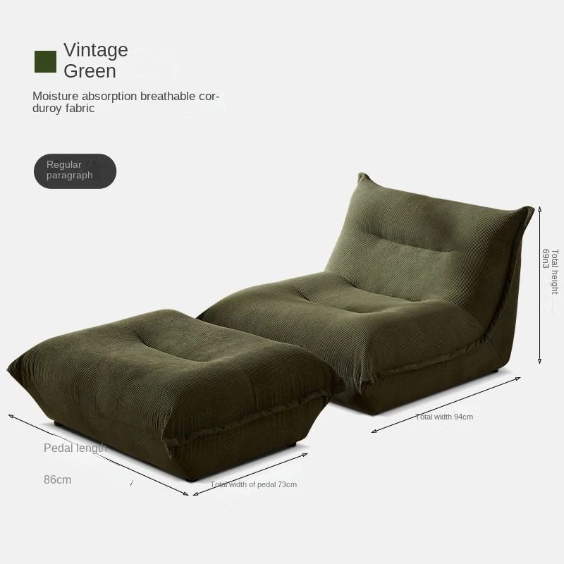 X&D Corduroy Material High Resilience Lazy Sofa Lie Sleep Small Room Balcony Leisure Lounge Chair Bedroom Single Relaxation Sofa ShopOnlyDeal