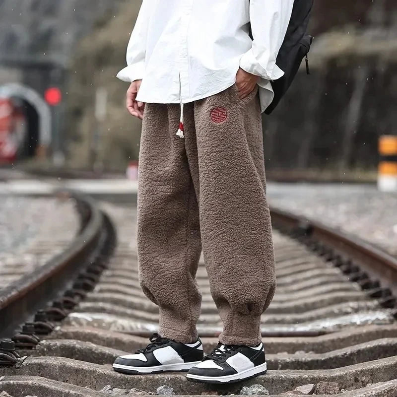 2023 Winter Warm Thicken Sweatpants Men Fashion Joggers Elastic Waist Drawstring Casual Pants Male Brand Fleece Trousers ShopOnlyDeal