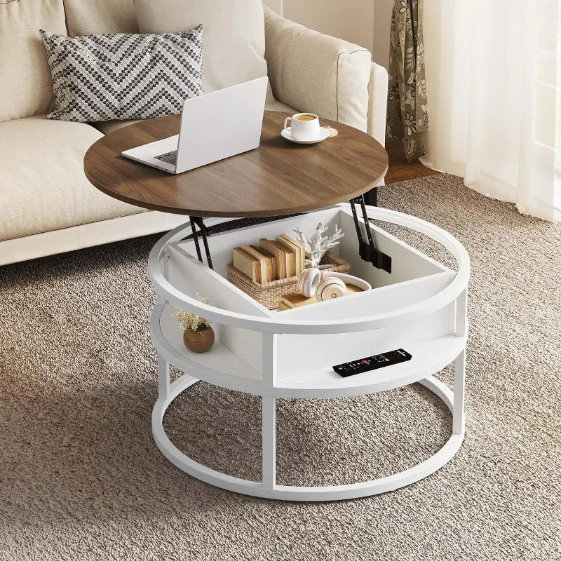 Round Lift Top Coffee Table, Coffee Tables with Living Room with Hidden Storage Compartment, Coffee Table with Storage ShopOnlyDeal