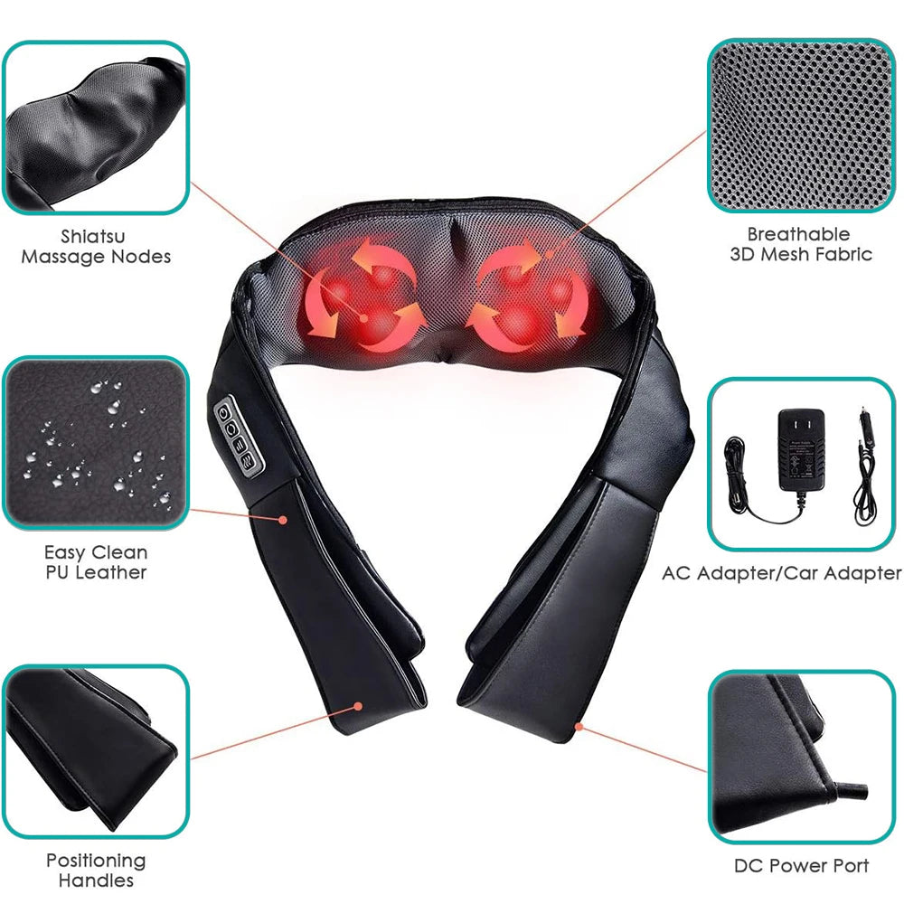 Wireless Shiatsu Neck And Back Massager Neck And Shoulder Kneading Massage Shawl Neck Cervical Relaxing Trapezius Massager ShopOnlyDeal