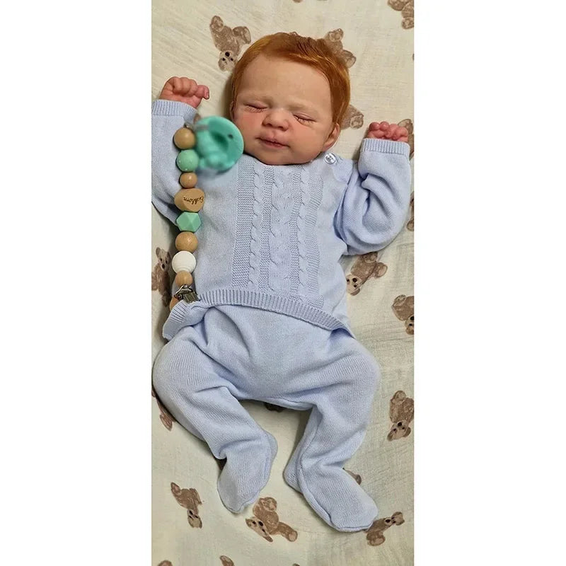 48cm Reborn Baby Sleeping Doll Pascale Hand-Rooted Red Hair with 3D Skin Visible Veins Collectible Art Doll ShopOnlyDeal