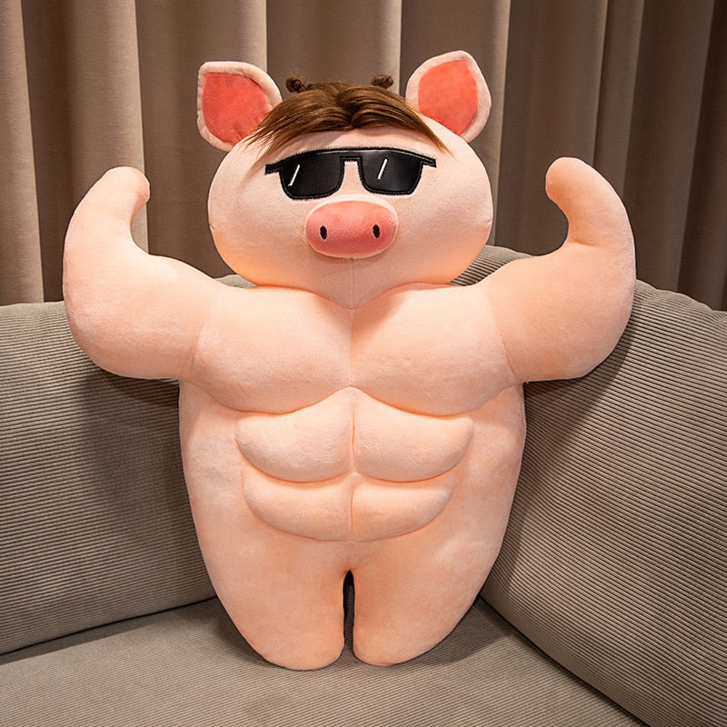 Fitness Muscle Pig Plush Toy Cool Fierce Man Muscle Pig Doll Soft Stuffed Animal Piggy Pillow Kids Birthday Gift for Boy 55/70cm ShopOnlyDeal