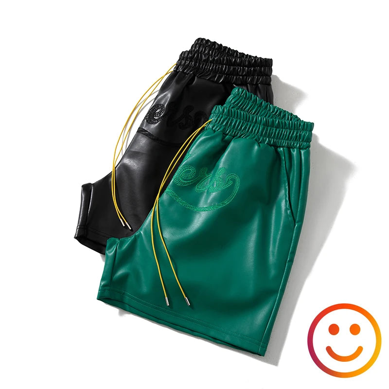 Leather Black Red Green Board Shorts with Pockets | 2024 Summer | High-Quality Yellow Drawstring Beach Short Pants Breeches for Men and Women ShopOnlyDeal