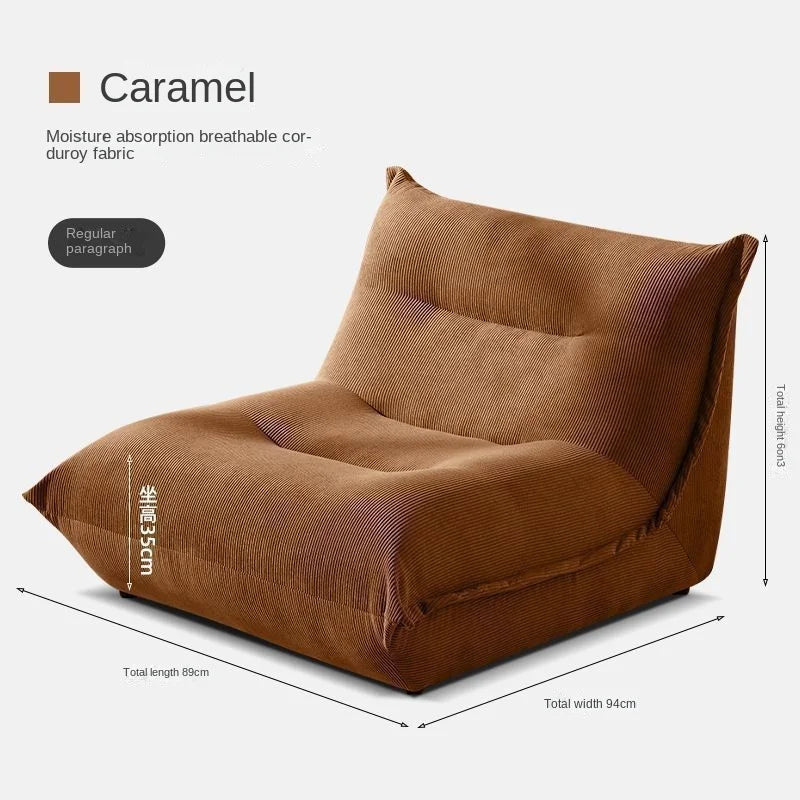 X&D Corduroy Material High Resilience Lazy Sofa Lie Sleep Small Room Balcony Leisure Lounge Chair Bedroom Single Relaxation Sofa ShopOnlyDeal