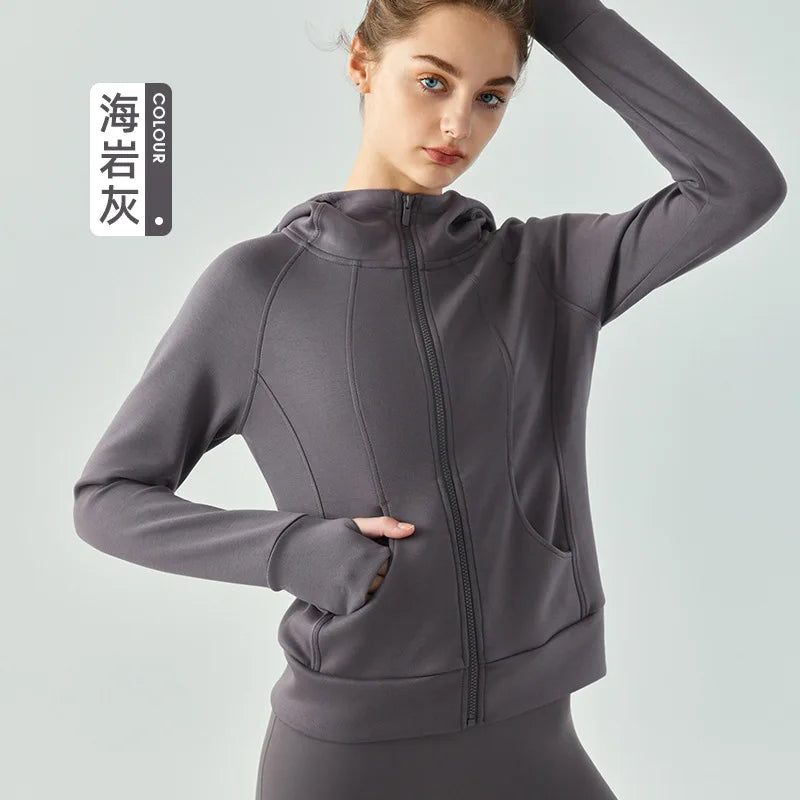 Soft Air Layer Sports Coat Female Autumn | Zippered Hooded Jacket Yoga Suit | Long-Sleeved Loose Fitting Running Fitness Suit Top ShopOnlyDeal