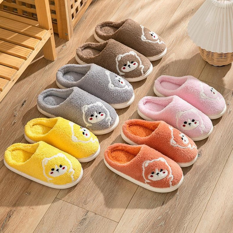 Cute Dog Non-Slip Floor Shoes Unisex Slippers Warm Plush Home Slipper Autumn Winter Shoes Woman House Flat Floor Soft Slides ShopOnlyDeal