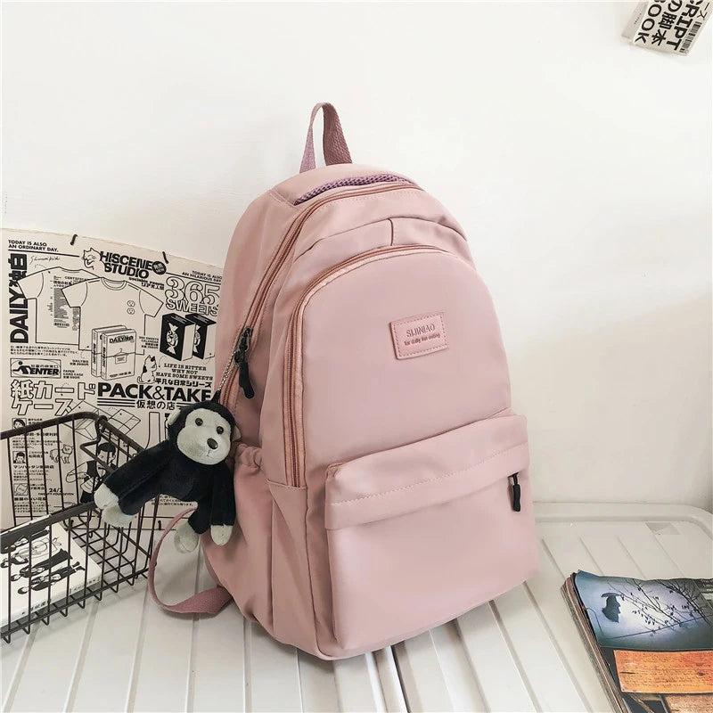 Women's Solid Color Backpack | Multi-Pocket Casual Travel Bag | High-Quality Schoolbag for Teenage Girls | Book Knapsack ShopOnlyDeal