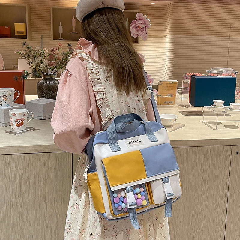 Contrast Color Korean Style Women's Backpack Women's Bag 2022 Trend Multifunctional Schoolgirl's Nylon Fabric School Bag Kawaii ShopOnlyDeal