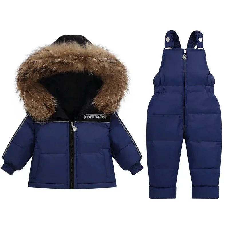 Children Down Jacket Clothing Sets -30 Degrees Winter Girl Duck Down Jacket + Overalls Kids Warm Suit Toddler Boys Coat Jumpsuit ShopOnlyDeal