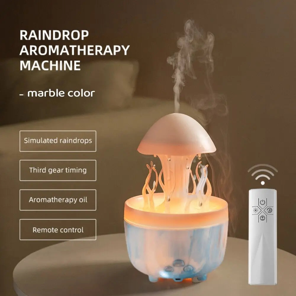 Colourful Raindrop Air Humidifier with Jellyfish Night Lights Rotating Quiet Essential Oils Diffuser Wireless Remote Night Lamp ShopOnlyDeal