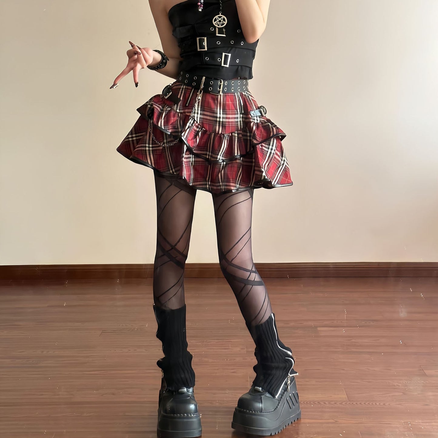 Korean Japanese Sweet Hot Clothes Gothic Punk Skirts Y2k Streetwear Dark Aesthetics Pleated Ball Gown Plaid Stripe Mini Skirt ShopOnlyDeal