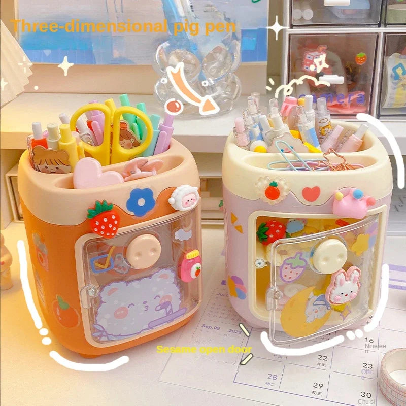 Cartoon Pen Holder | Cute Girl Heart Creative Fashion Style | Office Study Stationery Storage Box | Desktop Multi-Function School Supplies ShopOnlyDeal