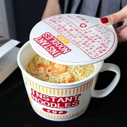 Instant Noodle Bowl Ceramic with Cover | Large Creative Ramen and Soup Bowl with Lid | Perfect Student Lunch Box Bowl Alo Trendy ShopOnlyDeal