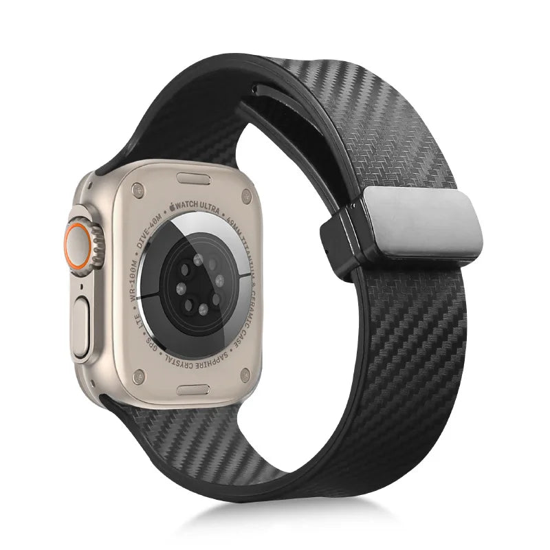 Silicone Strap for Apple Watch | Carbon Fiber Magnetic Bracelet | Compatible with Ultra 2, Series SE, 8, 7, 6 (49mm, 45mm, 44mm, 42mm, 40mm, 38mm) ShopOnlyDeal