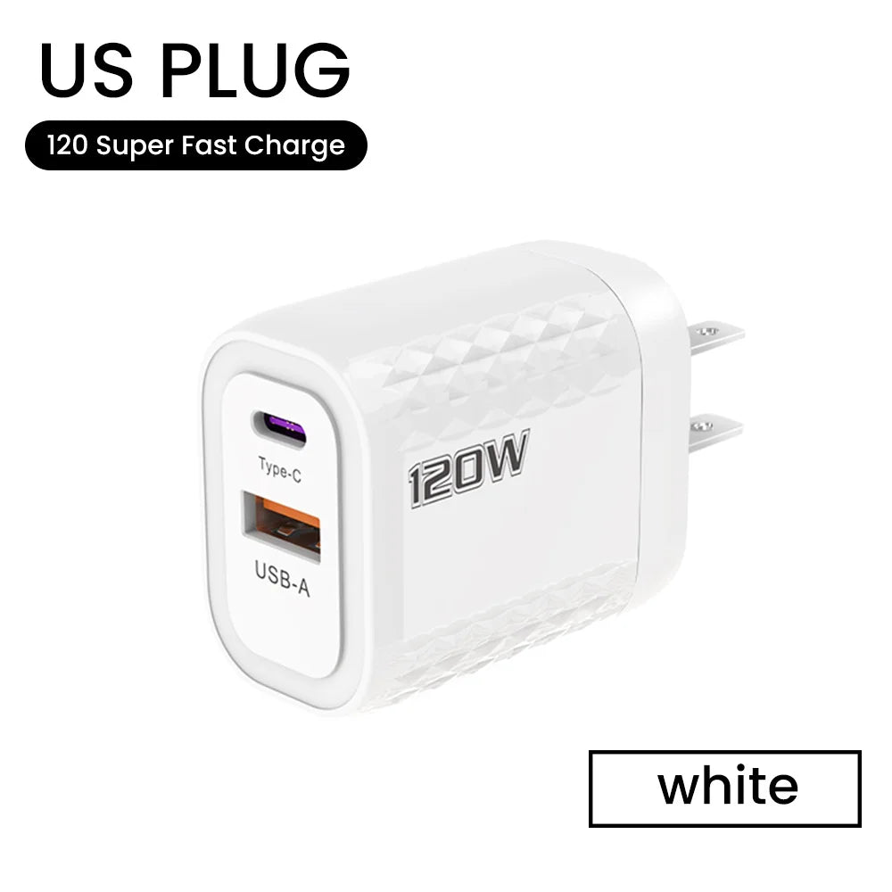 120W Charger Fast Quick Charging PD QC 3.0 USB Type C Charger Fast Charging EU/US/UK Plug Adapter For iphone 15 Samusng S23 120W ShopOnlyDeal