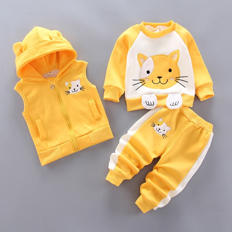 Baby Boys And Girls Clothing Set Tricken Fleece Children Hooded Outerwear Tops Pants 3PCS Outfits Kids Toddler Warm Costume Suit ShopOnlyDeal