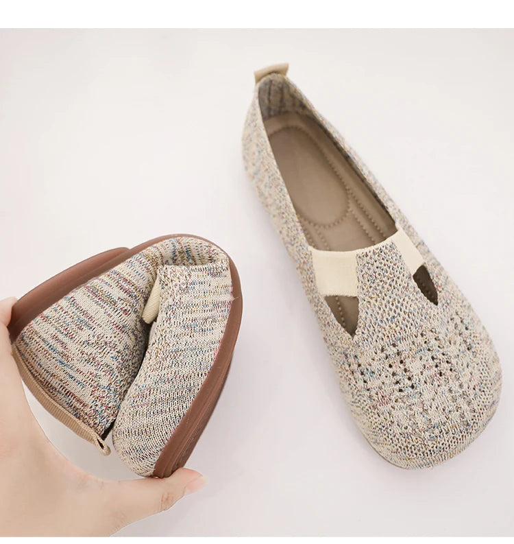 Hollow-out Loafers Autumn Casual Shoes Women Flat Heel Square Toe Sneakers Summer Barefoot Shoes Moccasin Women Knitted Flats ShopOnlyDeal