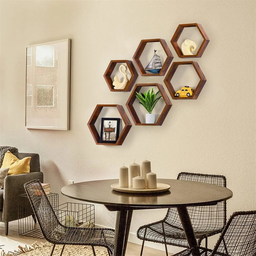 Hexagon Shelves for Wall Wood Storage Shelf Living Room Wall Pendant Combination Shelf on The Wall Home Shelves 3PCS/Set ShopOnlyDeal