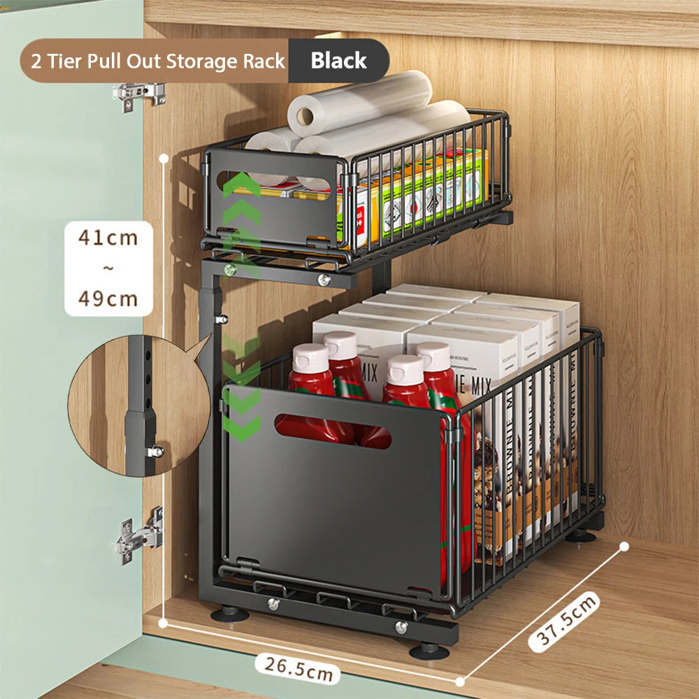 Kitchen Storage Rack Pull Out Cabinet Organizer Slide Drawer Storage Tray Seasoning Bottle Spice Storage Rack Kitchen Organizer ShopOnlyDeal