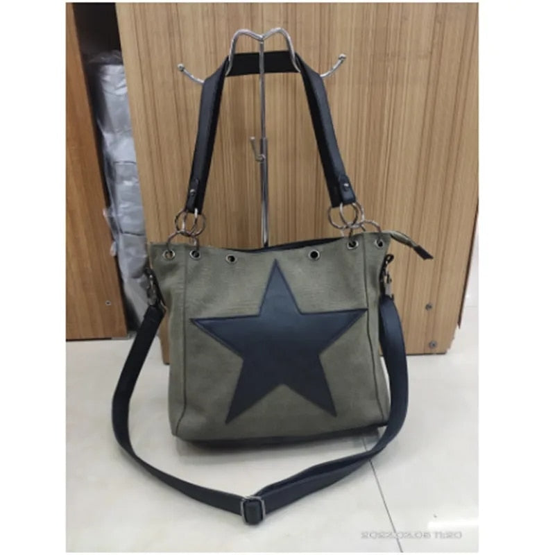 Vintage Canvas Shoulder Bags 2023- Big Star Printing, Quality Multifunctional Bolsos - Brand Women's Star Canvas Totes in 5 Colors ShopOnlyDeal
