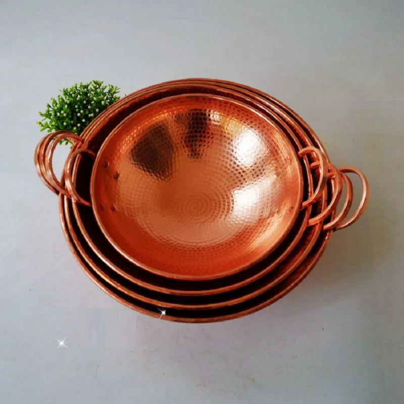 Pure Copper Frying Pan Handmade Double /Single Handle Thick Pot  Wok ShopOnlyDeal