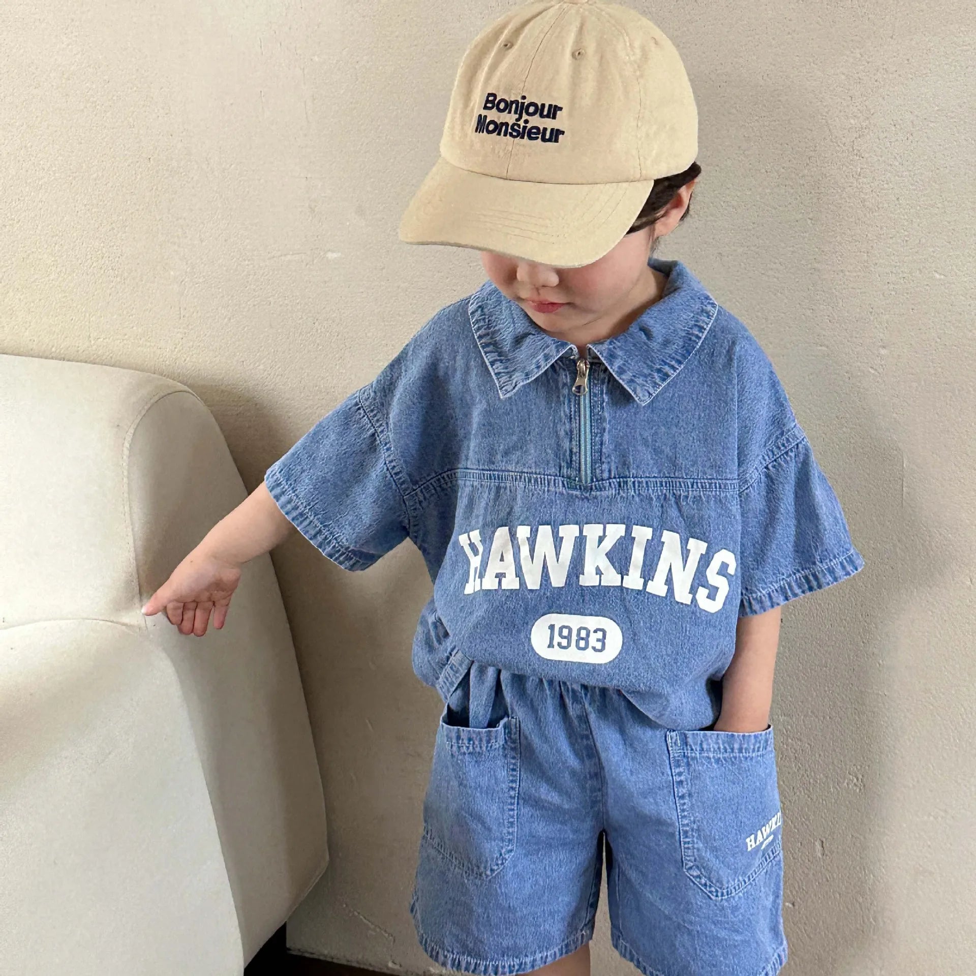 Children's Clothing Set | Casual Boys' Denim Suit with Letter Print Top + Shorts | Summer Two-Piece Ensemble ShopOnlyDeal