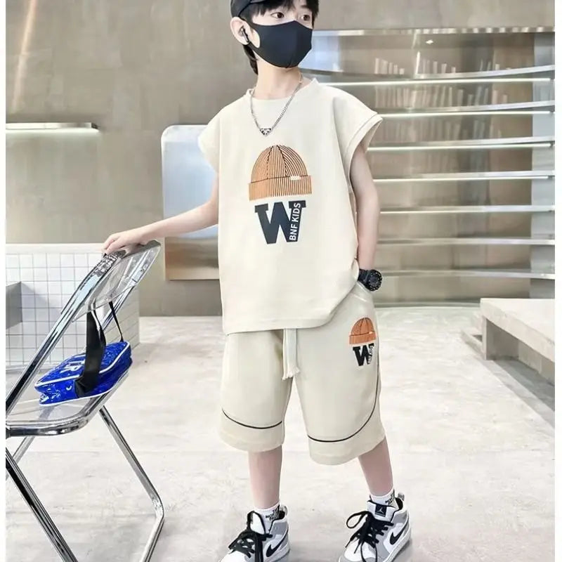 Boys Casual 2-Pcs Sets | Sleeve & Sleeveless T-Shirts + Pants | Sportswear for Ages 5-14 ShopOnlyDeal