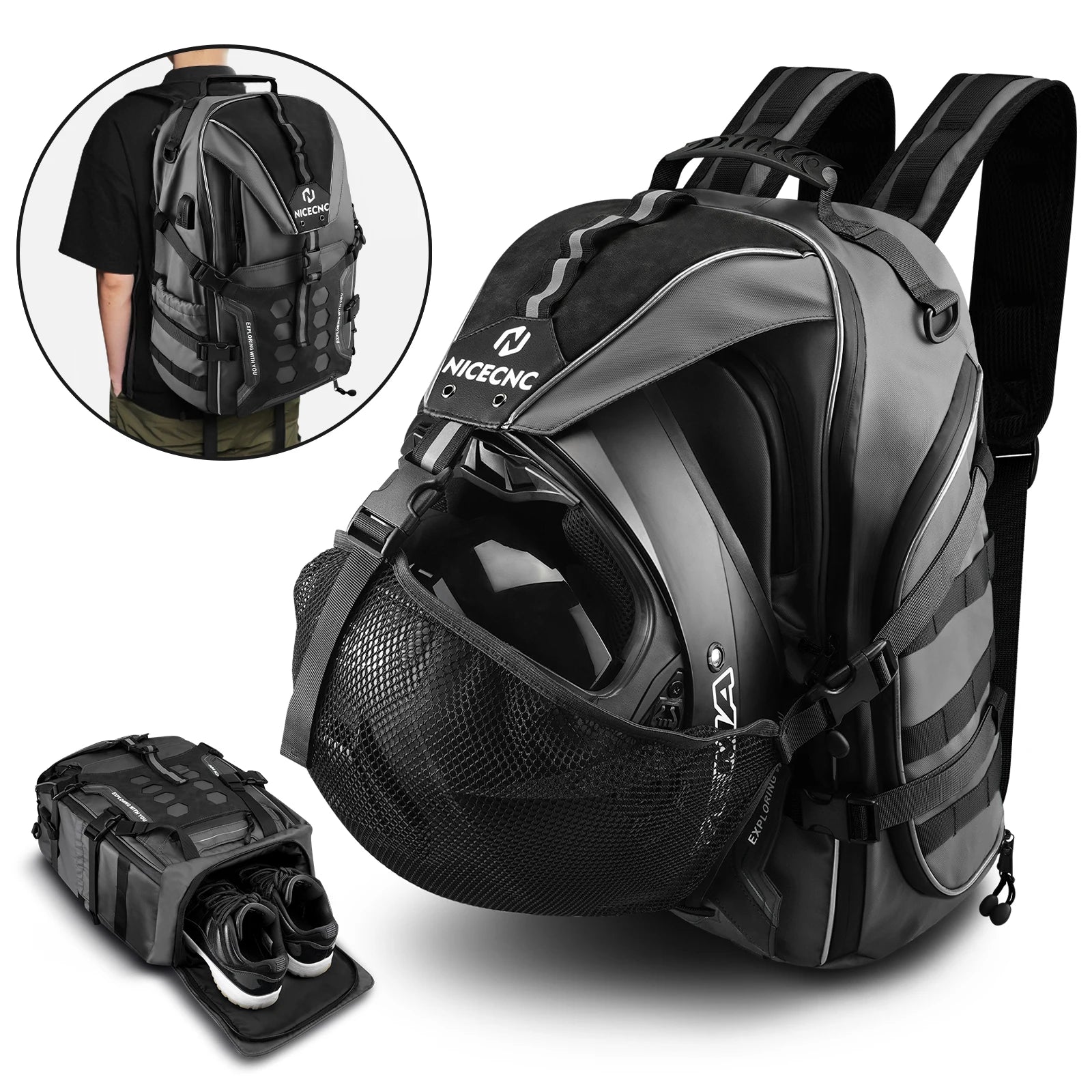 Motorcycle Helmet Backpack for Motorcyclist Waterproof 35L Motorbike Storage Bag with USB-Charge Port Outing Travel Men Backpack ShopOnlyDeal