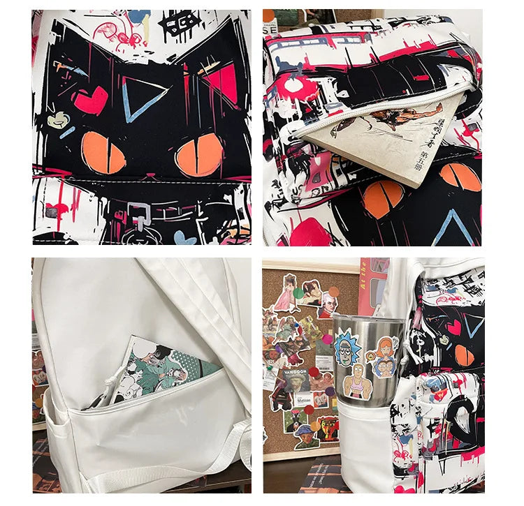 Graffiti Cartoon School Backpack | Designer Laptop Backpack | Travel Bagpack Mochila | Harajuku Style Bag for College Girls ShopOnlyDeal