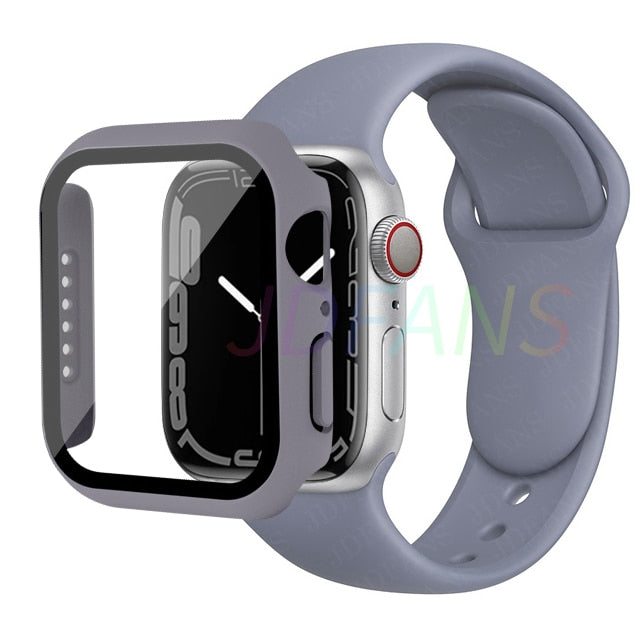 Glass+Case+Strap for Apple Watch 7 6 5 Band 41mm 45mm 44mm 40mm 38mm 42mm Screen Protectors for Apple IWatch Series 7 6 SE 5 3 4 ShopOnlyDeal