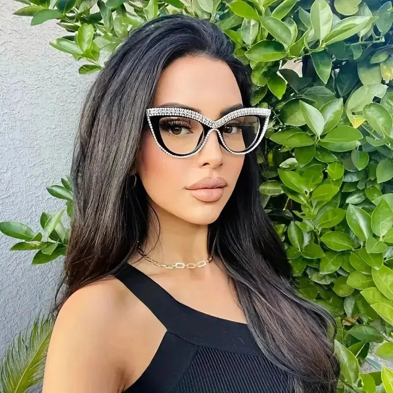 New Fashion Trend Diamond-Encrusted Cat Eye Blue Blocking Glasses | Computer Protection Glasses ShopOnlyDeal