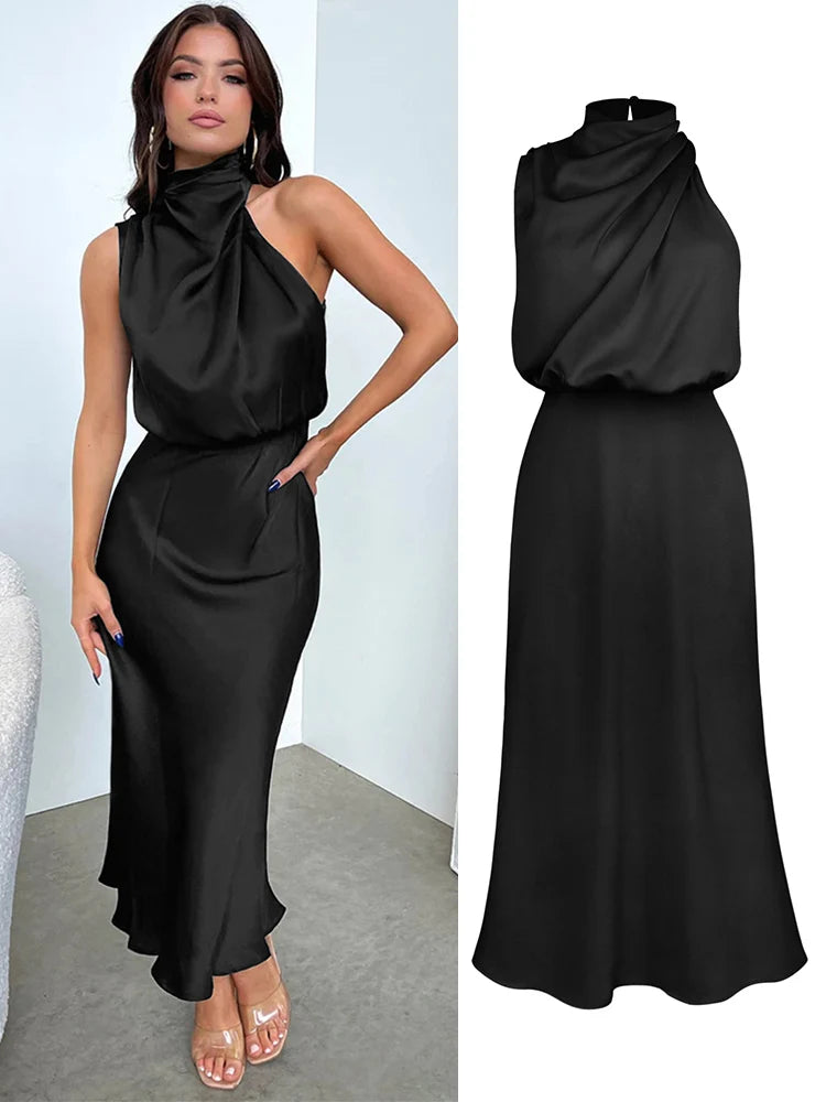 Summer High-End Silk Satin Sleeveless Long Dress Women Fashion Elegant Celebrity Dresses Evening Dress Party Clothes Ladies ShopOnlyDeal