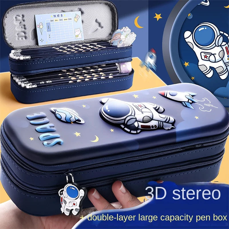 Astronaut 3D Cartoon Pencil Case Boys Stationery Box New Popular Student Double-layer Large Capacity Student Supplies Waterproof ShopOnlyDeal