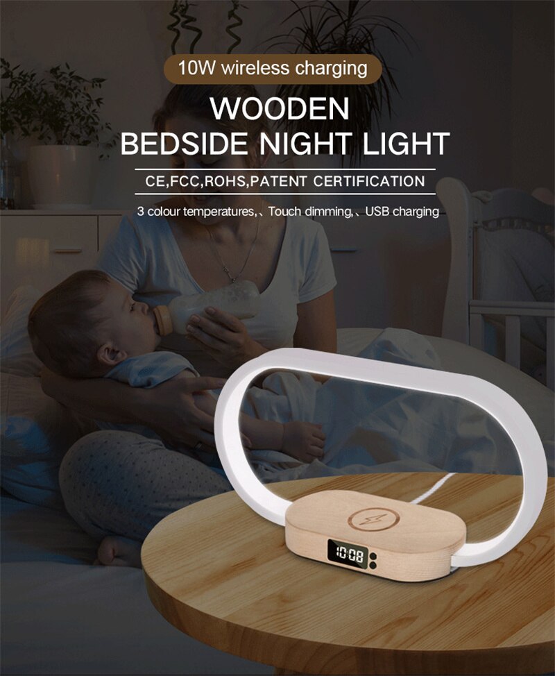 Multifunction Wireless Charger Pad Stand Clock LED Desk Lamp Night Light USB Port Fast Charging Station Dock for iPhone Samsung ShopOnlyDeal